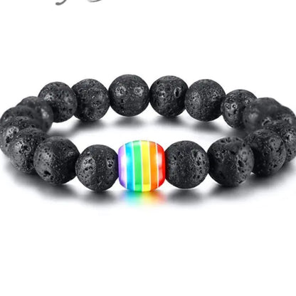 Natural Stone Rainbow Black Beaded Bracelets